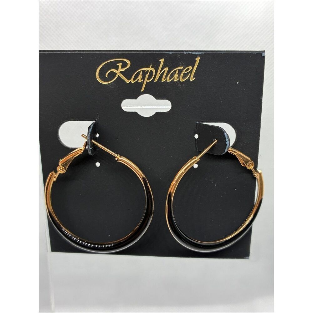 3For$20 Raphael Gold-Tone Hoop Earrings with Black Enamel